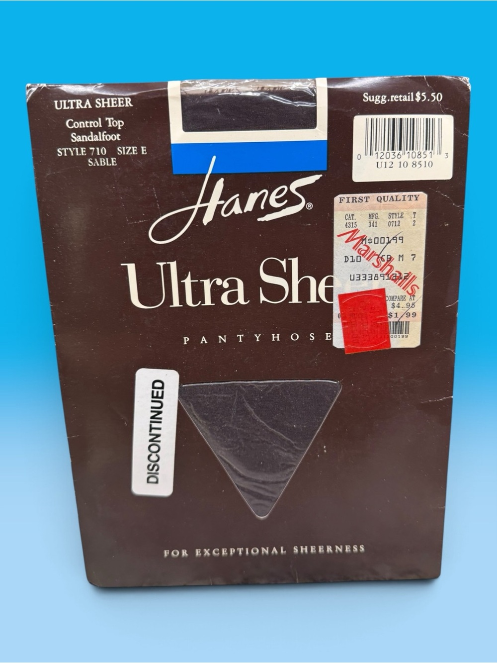 1989 Hanes Ultra Sheer Control Top Pantyhose 710 Sandalfoot Size E Sable